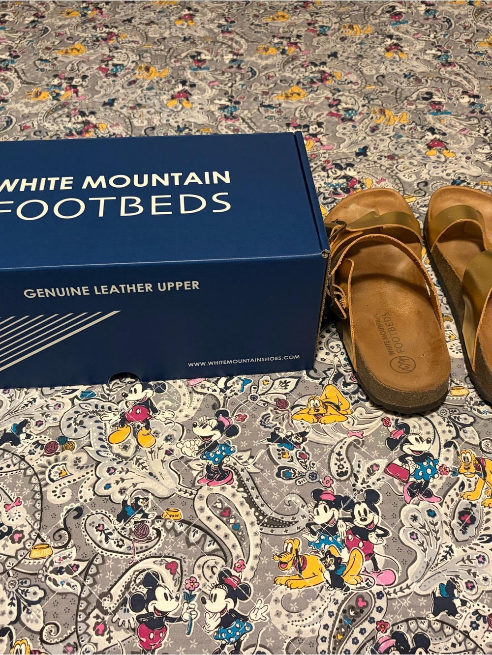 White Mountain Women’s Tan Leather Footbed Sandals with Adjustable Straps
